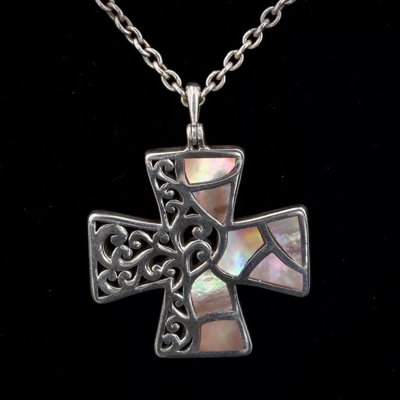LOIS HILL Abalone Mosaic Inlay Yin Yang Baltic Cross & Sterling Silver Necklace - Picture 4 of 10
